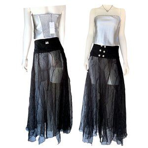 French Designer Biche de Bère vintage paneled/tiered crinkled maxi skirt - OS